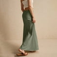 thumbnail image 5 of Linen Maxi Skirts for Women Trendy Summer Comfy Drawstring Waist A Line Skirts Cute Vacation Boho Long Flowy Skirts Army Green M, 5 of 6