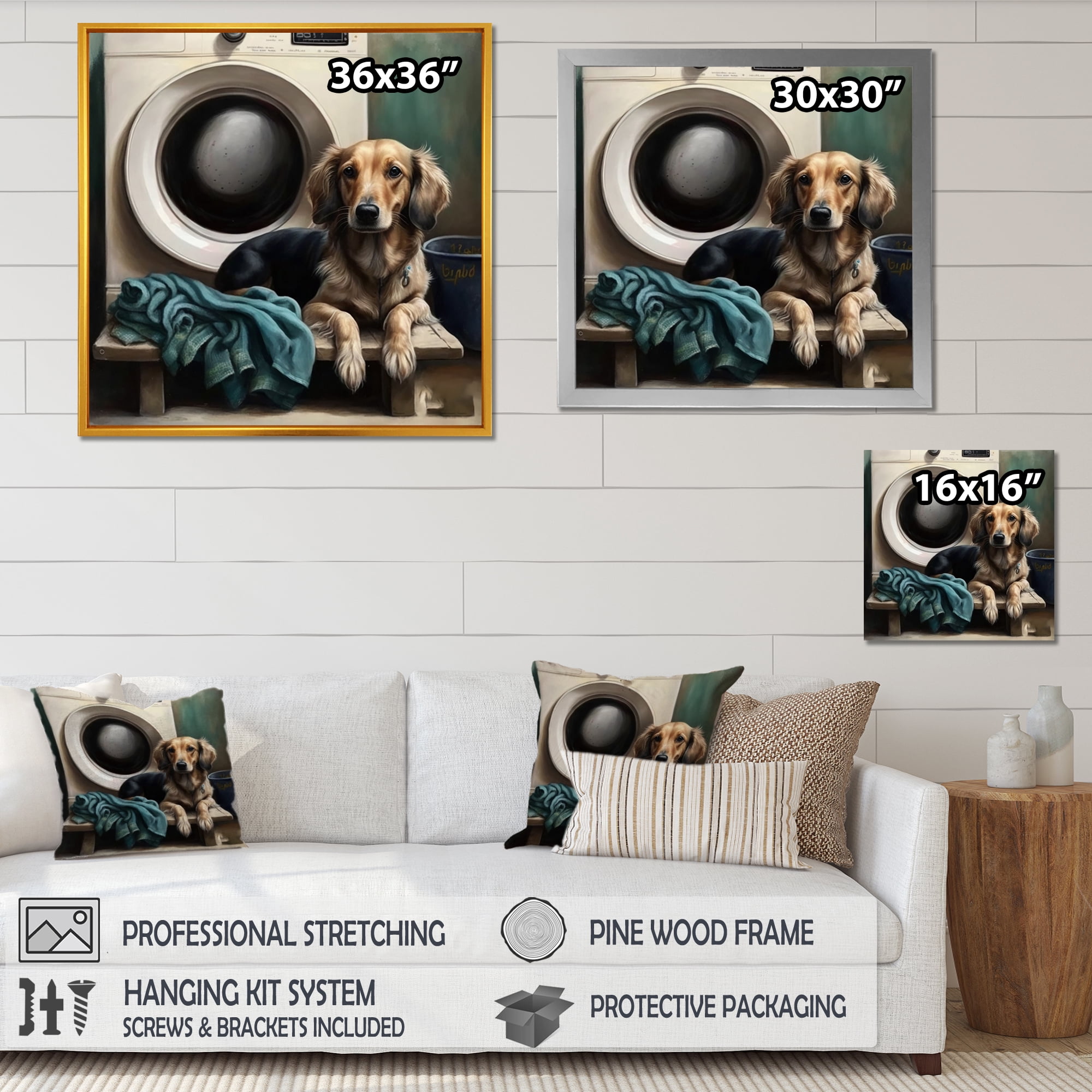 Designart Dog Sitting On The Laundry III Canvas Wall Art