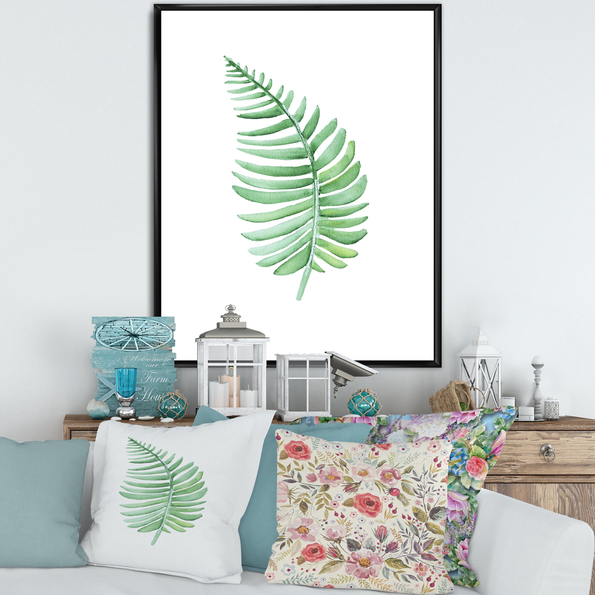 Designart 'Close Up Of Tropical Leaf Of Monstera III' Farmhouse Framed Canvas Wall Art Print