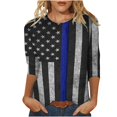 thumbnail image 1 of Camiseta estampada a la moda para mujer, blusa de manga 3/4 de longitud media, cuello redondo, camisetas informales Pompotops  FGAJ2479, 1 of 5