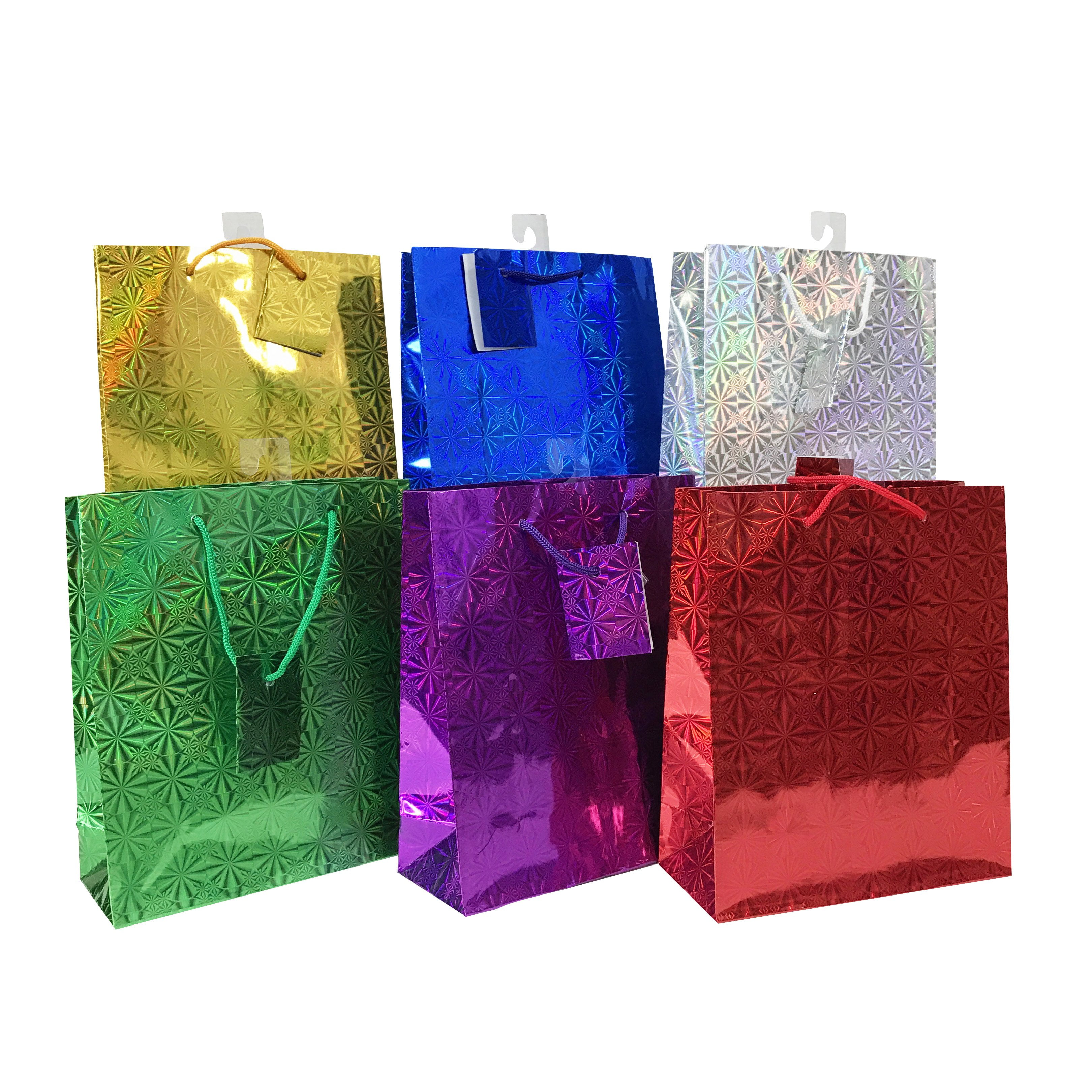 6X Wine Bottle Gift Bags Holographic Shine Paper Colour Party Gift All Occasion 