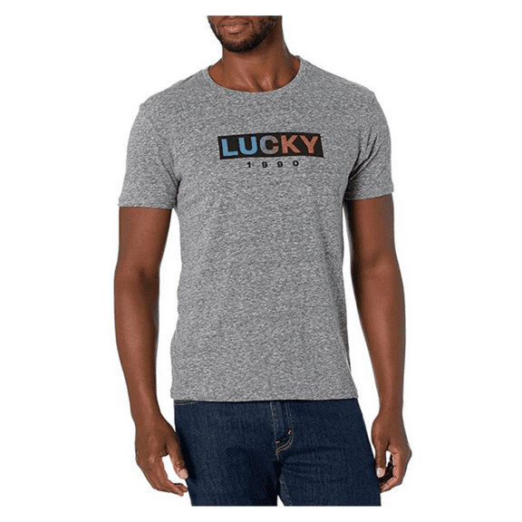 Lucky Brand Men's Short Sleeve Crew Neck Lucky Bar Logo Tee, S