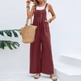 thumbnail image 5 of B91xZ Combinaisons Décontractées pour Femmes Bretelles Réglables Pantalon Large avec Poches, Vin m, 5 of 5