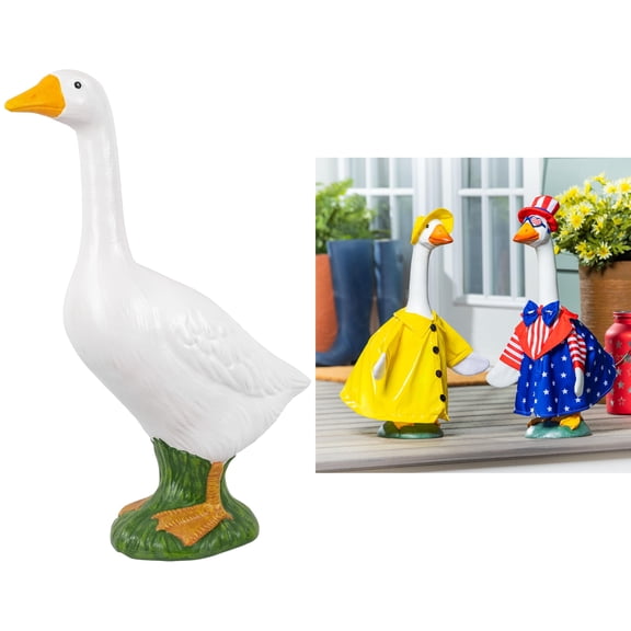 Mainstays Weather-Resistant Porch Goose Statue with Spring Raincoat & Patriotic Outfit Set