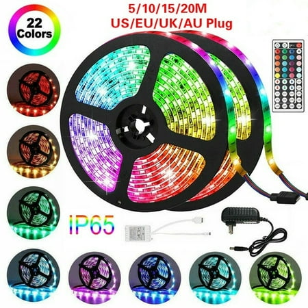

Dicasser Waterproof 65.6ft/20m LED Strip Lights Flexible Color Changing RGB Tape Lights 2835 RGB Light Strips with 44 Key IR Remote