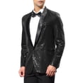 thumbnail image 4 of INSPIRE CHIC Men's Sequin Sport Coats Shawl Lapel One Button Wedding Shiny Blazer M Black, 4 of 7