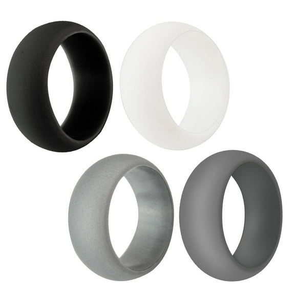 Rings 4-Pack Silicone Wedding Ring Men / Women Rubber Band Flexible Lifestyle (Black )