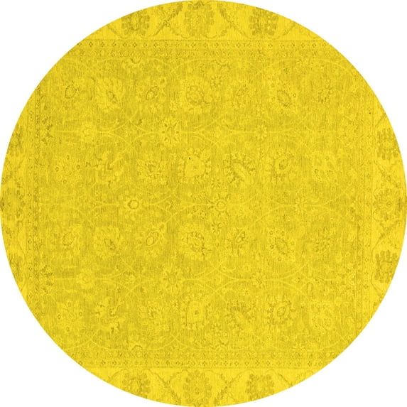 Ahgly Company Indoor Round Abstract Yellow Modern Area Rugs, 3' Round