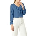 thumbnail image 6 of INSPIRE CHIC Women's Ruffle Blouse Wear-to-Work Elegant V Neck Long Sleeve Dressy Top S Dusty Blue, 6 of 9