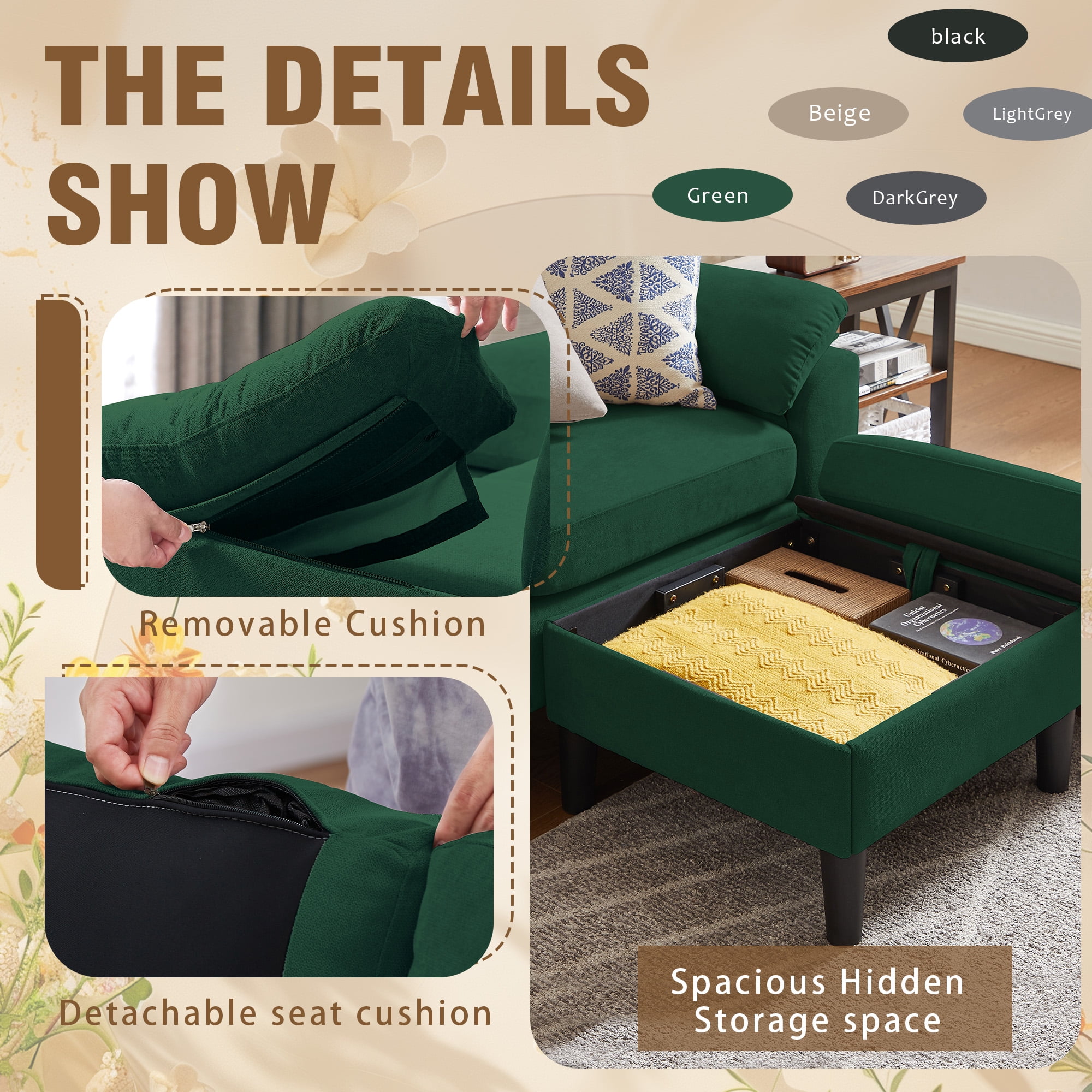 79" Convertible Sectional Sofa Set, Small L Shaped 3-Seat Couch with Reversible Chaise and Accent Chair, Modern Linen Sofas Couches for Living Room, Green