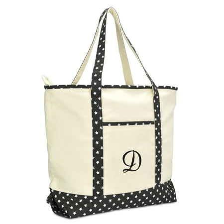 DALIX Personalized Shopping Tote Bag Monogram Black Star Ballent Zippered Letter- D - nrd.kbic-nsn.gov