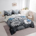 thumbnail image 3 of Homewish Flying Blue Butterflies Bedding Comforter Set 7 Pieces for Female Men Adults,Floral Daisy Full Bedding Set Lightweight,Chic Flowers Fitted Sheet Flat Sheet,Breathable Home Decor,Reversible, 3 of 8