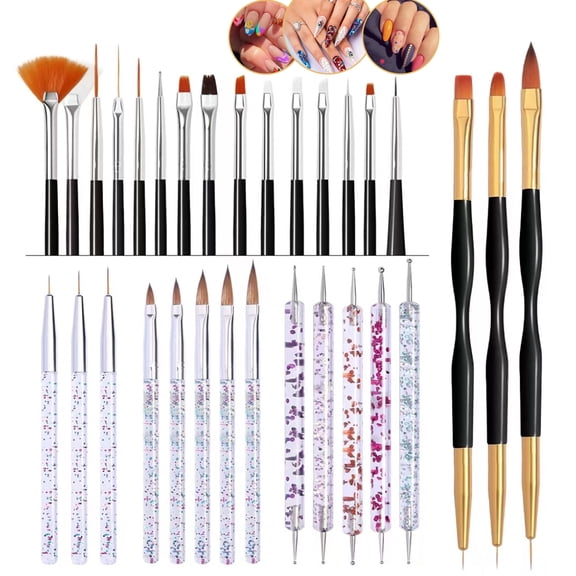 Professional Nail Art Brush Set 31-Piece, Dotting Tools, Liner Brushes, Dust Cleaner, Striping Brushes for Gel Polish, Acrylic Nails - Complete Nail Design Kit for Salon & Home Manicures