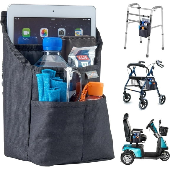 High Road Compact Mobility Organizer for Walker, Rollator or Scooter - 4 Pocket Walker Bag with Top and Bottom Attachment Straps