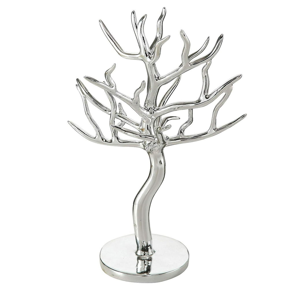 WHW Jewelry Tree Organizer, Silver Stand, Dresser Top, Vanity Display