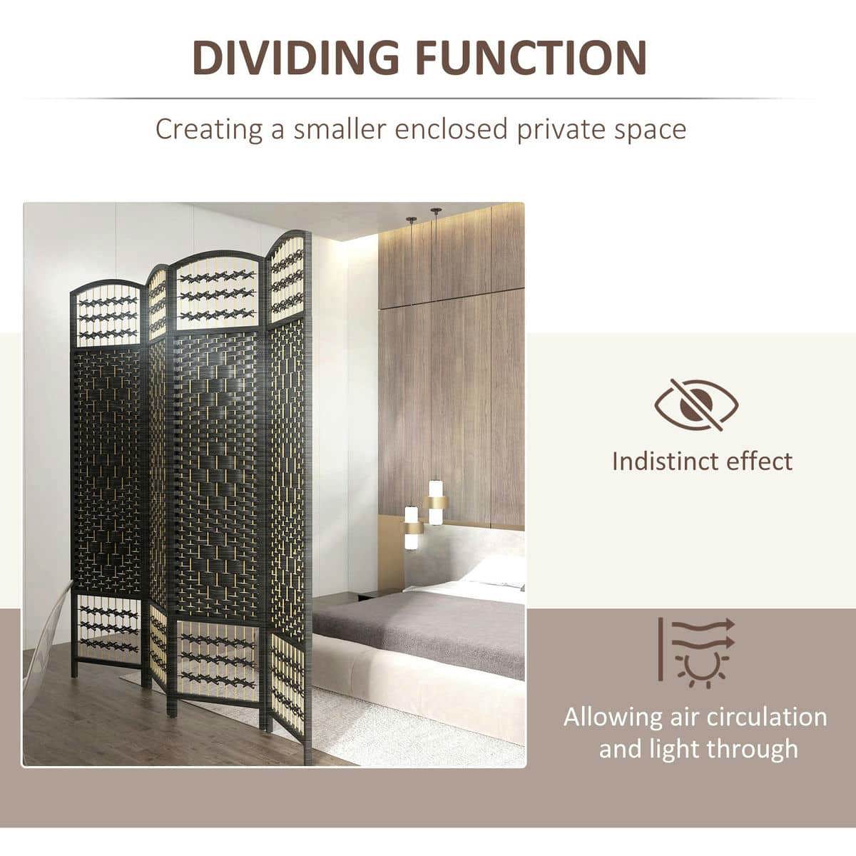 Spaco 4 Panel 5.6 FT Tall Room Divider, Folding Screen for Indoor as Living Room, Bedroom, Black