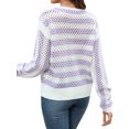 thumbnail image 5 of Xuanfei Women Striped Color Block Eyelet Cutout Ripped Crew Neck Long Sleeve Knit Sweater, 5 of 7
