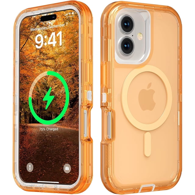 For iPhone 16 Transparent Phone Case Compatible with MagSafe, Triple Layer Magnetic Charging Case, iPhone 16 Heavy Duty Shockproof and Drop-Proof Phone Case, 6.1 inch