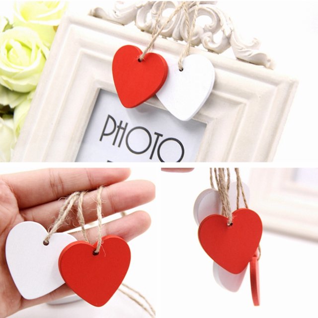 Gwong Decoración hogareña 10 PCS Heart Chalkboard Colorido Mini de madera en forma de corazón Pizarra colgante para signos Gwong 21061141