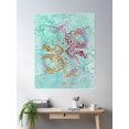 thumbnail image 2 of Peony Dragons Chinoiserie Chic Antique Stencil Art - Aqua Poster Wall Art, Modern Wall Decor For Living Room Bedroom, 24x36 UNFRAMED, 2 of 3