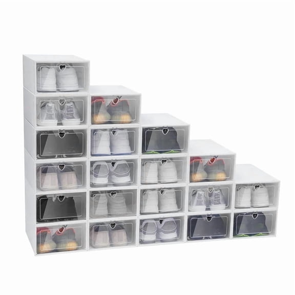 20‑Pack Stackable Flip Shoe Rack Organizer, Clear Plastic Foldable Shoe Storage Boxes for Closet & Entryway Home Shoe Organization