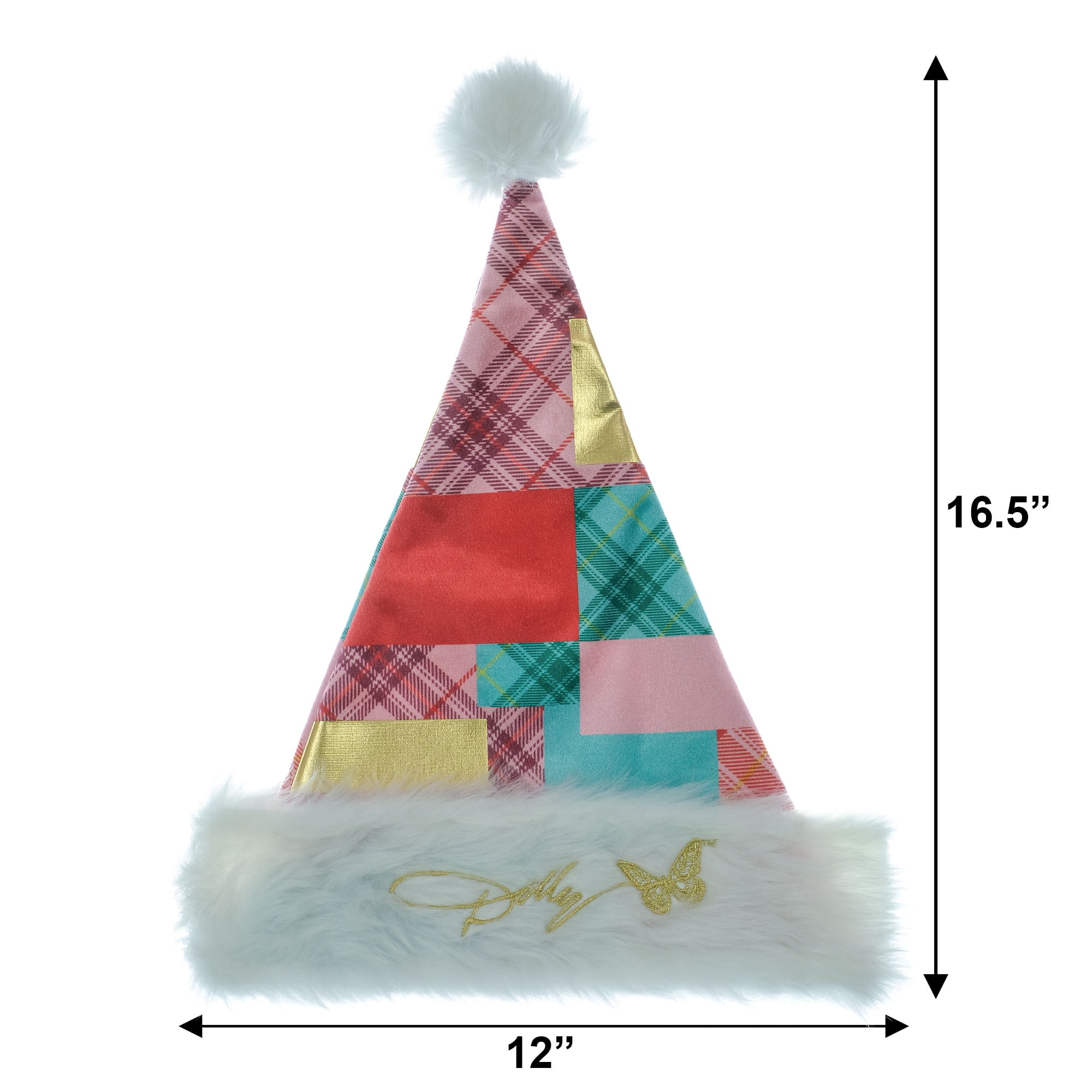 Dolly Parton Patchwork Santa Hat with Signature Trim