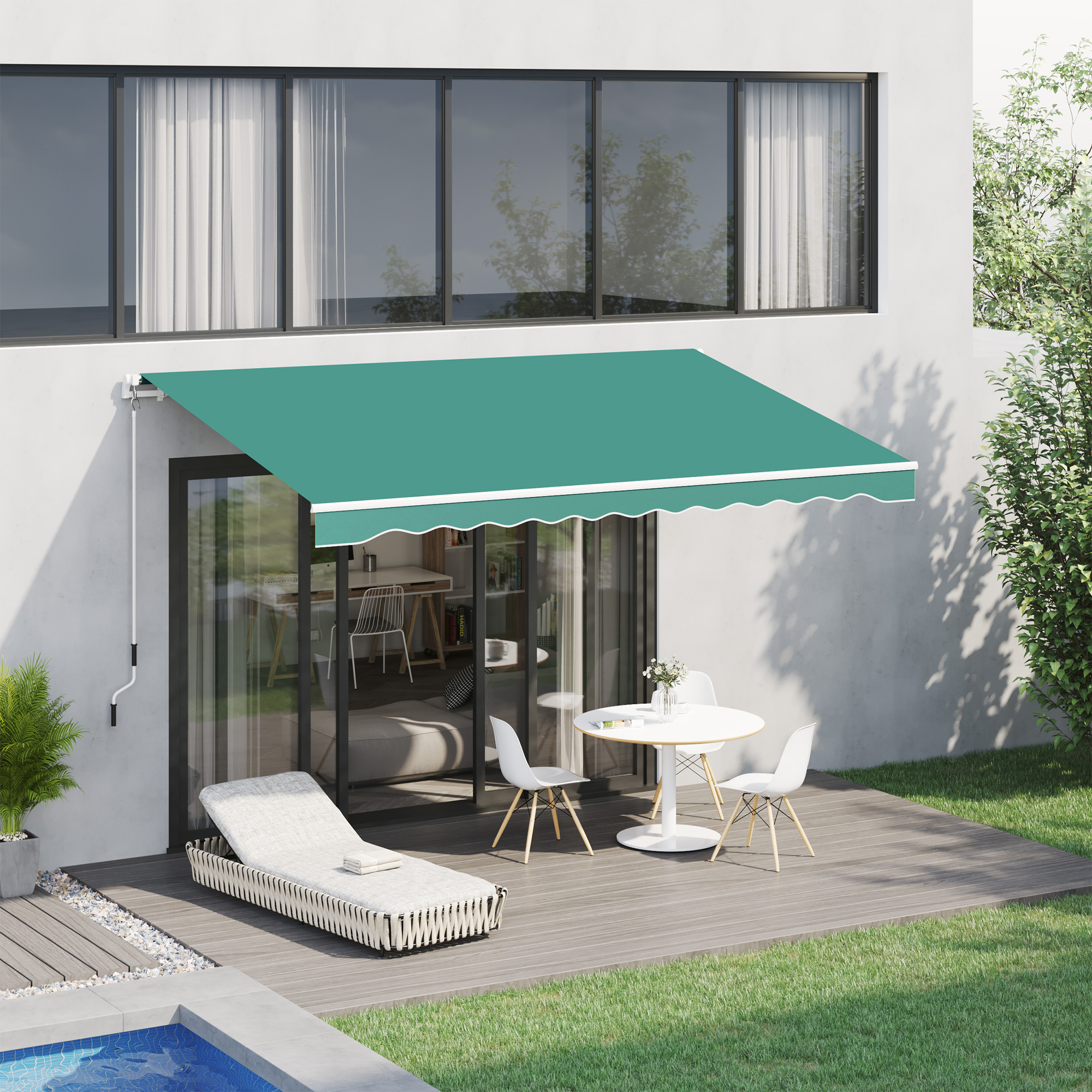 Outsunny 13' x 8' Green Manually Retractable Patio Awning - image 2 of 9