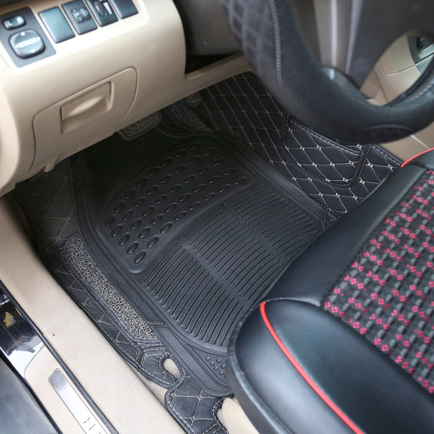 Moclever 4Pcs Floor Mats for Cars, Front and Rear PVC Rubber Automotive Floor Mats with Trimmable Design Fit Most Cars SUVs Trucks, Black