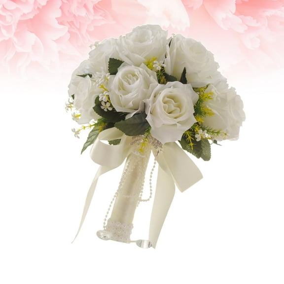 FESTFENDS Wedding Bouquets For Bridesmaid White Simulation Flower Rhinestone 31x22cm 1Pcs