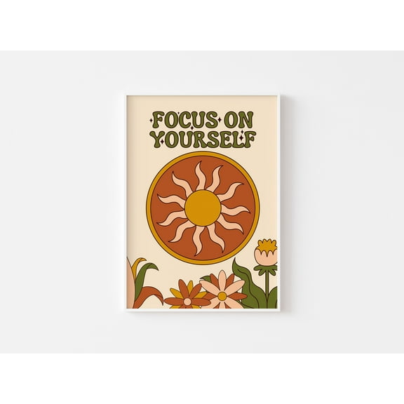 Focus OnYourself Retro Print - 60s 70s Sunshine Poster, Retro Floral Flowers, Hippie Decor, Nature Blooms, Painting Art, Dining Room Wall Decor Ideas, Art Deco Frameless 12x16inch