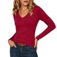 thumbnail image 6 of Utoimkio Women's V Neck Long Sleeve Undershirts Slim Fitted Stretchy Casual Basic Tee for Daily Wear Size XS-XL, 6 of 9