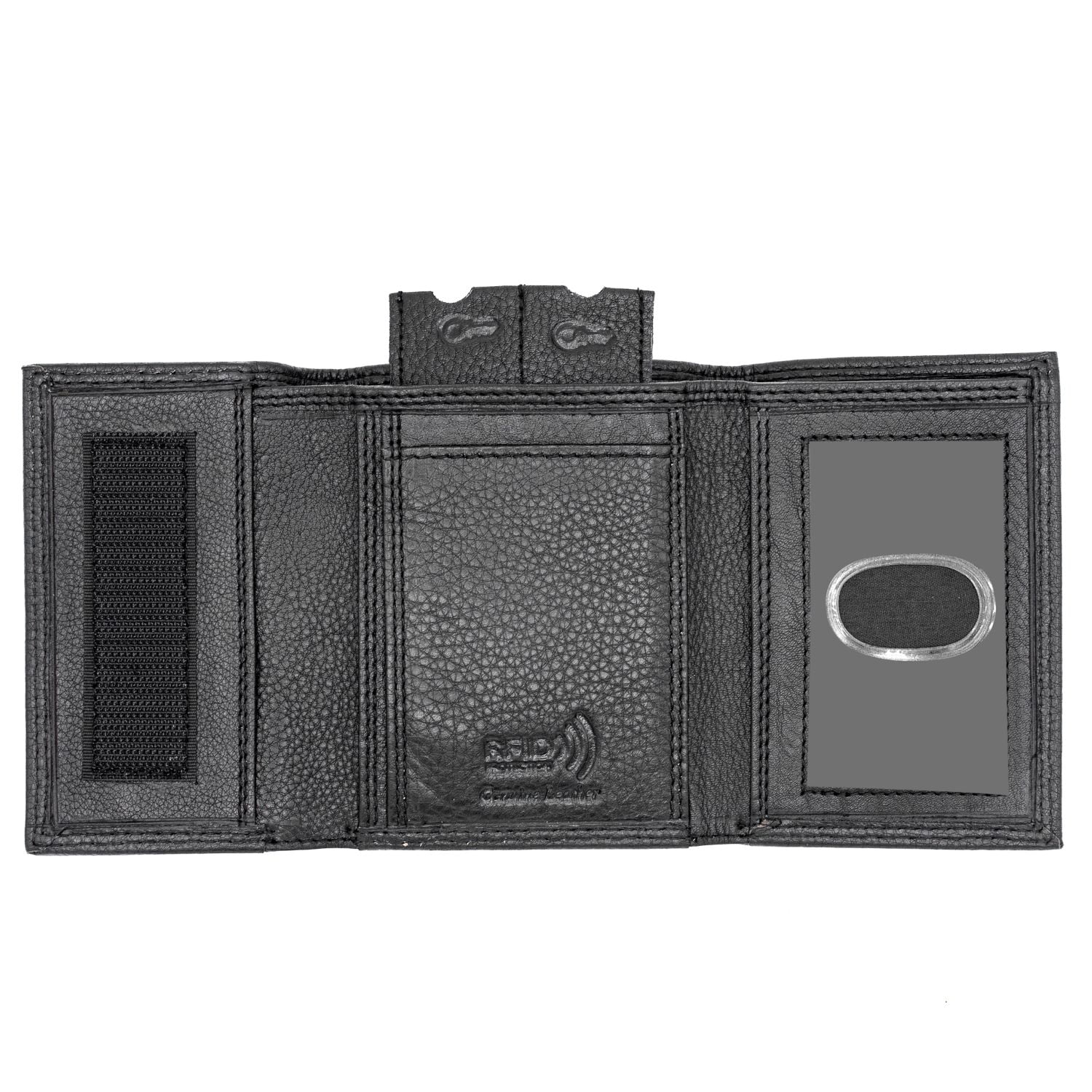 RFID Blocking Leather TriFold Wallet for Men Black Velcro Closed Key