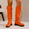 thumbnail image 2 of Suede Knee High Boots Women Slouchy Round Toe Chunky Heel Tall Riding Booties Fashion Buckle Strap Casual Winter Over the Knee Boots Orange 7, 2 of 6