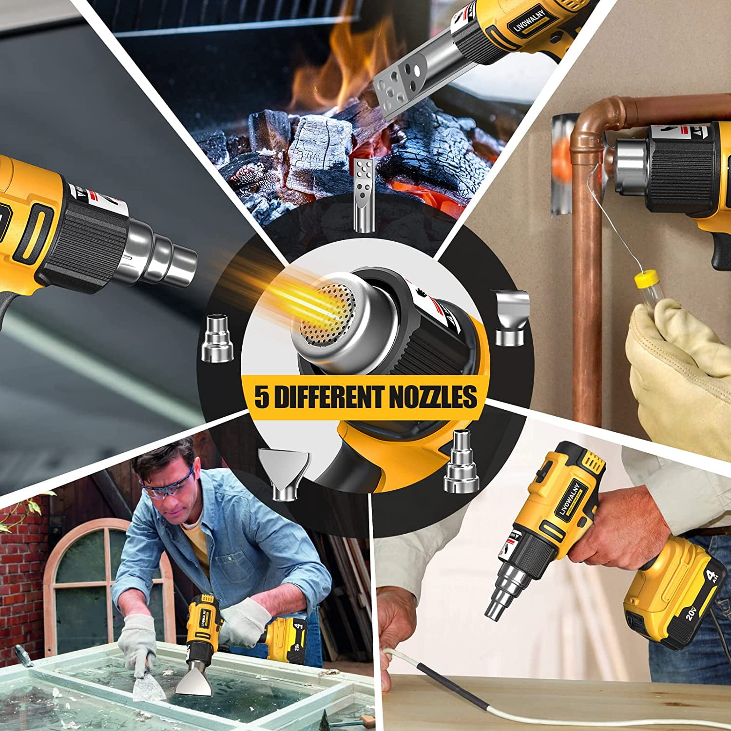 Ecarke Digital Display Cordless Heat Gun Hot Heating Equipment for Dewalt DCE530B 20V Max (Tool Only）