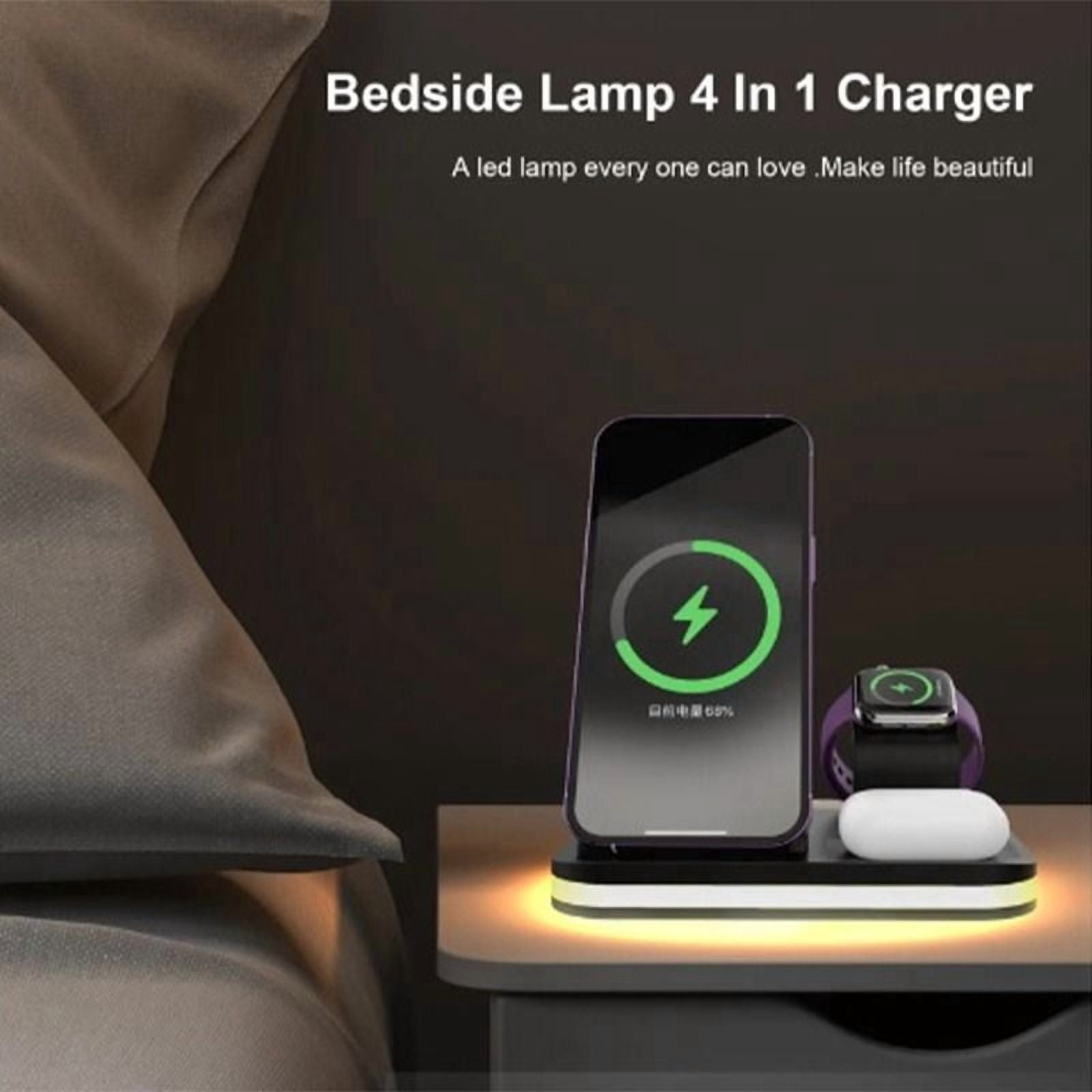 3-in-1 Fast Wireless Charging Station - 15W for iPhone 12-14 Apple Watch AirPods (Black Night Stand Mode)