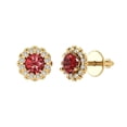thumbnail image 2 of 1.18 Ct Round Cut Halo Studs Red Natural Garnet 14K Yellow Solid Solid Gold Everyday Dainty Earrings Screw Back, 2 of 7