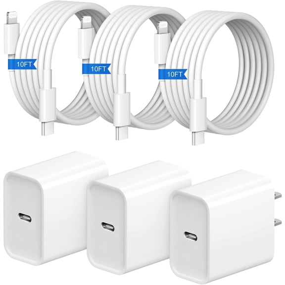 iPhone Fast Charger,3 Pack 20W USB C Wall Charger Block Adapter with 10FT Long Fast Charging Cable Compatible for iPhone 14/13/12/11/Pro/Pro Max/XS/Mini, iPad