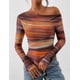 thumbnail image 2 of Blusa PRETTYGARDEN Otoño 2025 con Escote Bardot y Teñido Anudado Marrón S, 2 of 9