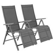 Patiojoy 2PCS Outdoor Adjustable Reclining Chair High Back Recliner Folding Lounge Chair Gray