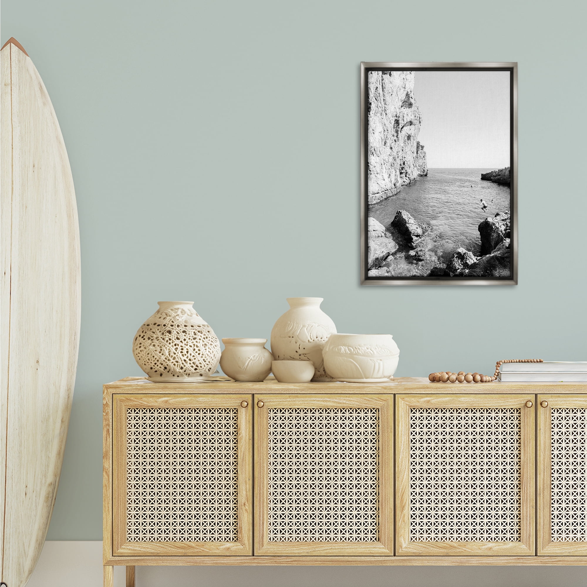 Stupell Industries The Dive Cove Coastal Photography Gray Floater Framed Canvas Art Print Wall Art, 21 x 31