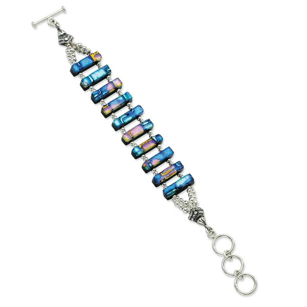 925 Sterling Silver Dichroic Glass 8 Inch Toggle Bracelet Fantaisie