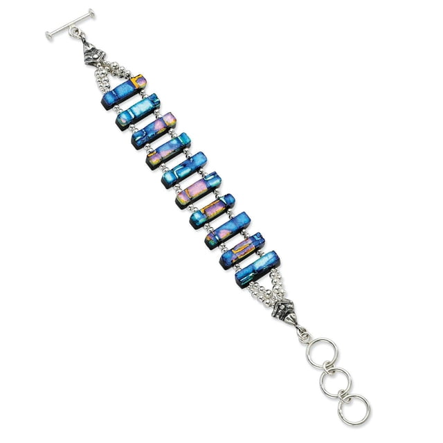 925 Sterling Silver Dichroic Glass 8 Inch Toggle Bracelet Fancy