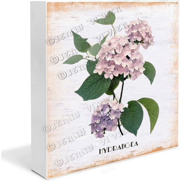Hydrangea Wood Block Sign - Retro Hydrangea Themed Decor Farmhouse Flower Wooden Box Sign Spring Decor for Home Bedroom Bathroom, Retro Hydrangea Decoration 5"x5"