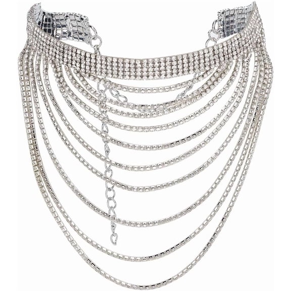 1 Pc Full Rhinestone Necklace Layered Choker Necklaces Neck Chain Festival Party Necklace Jewelry for Women Gift