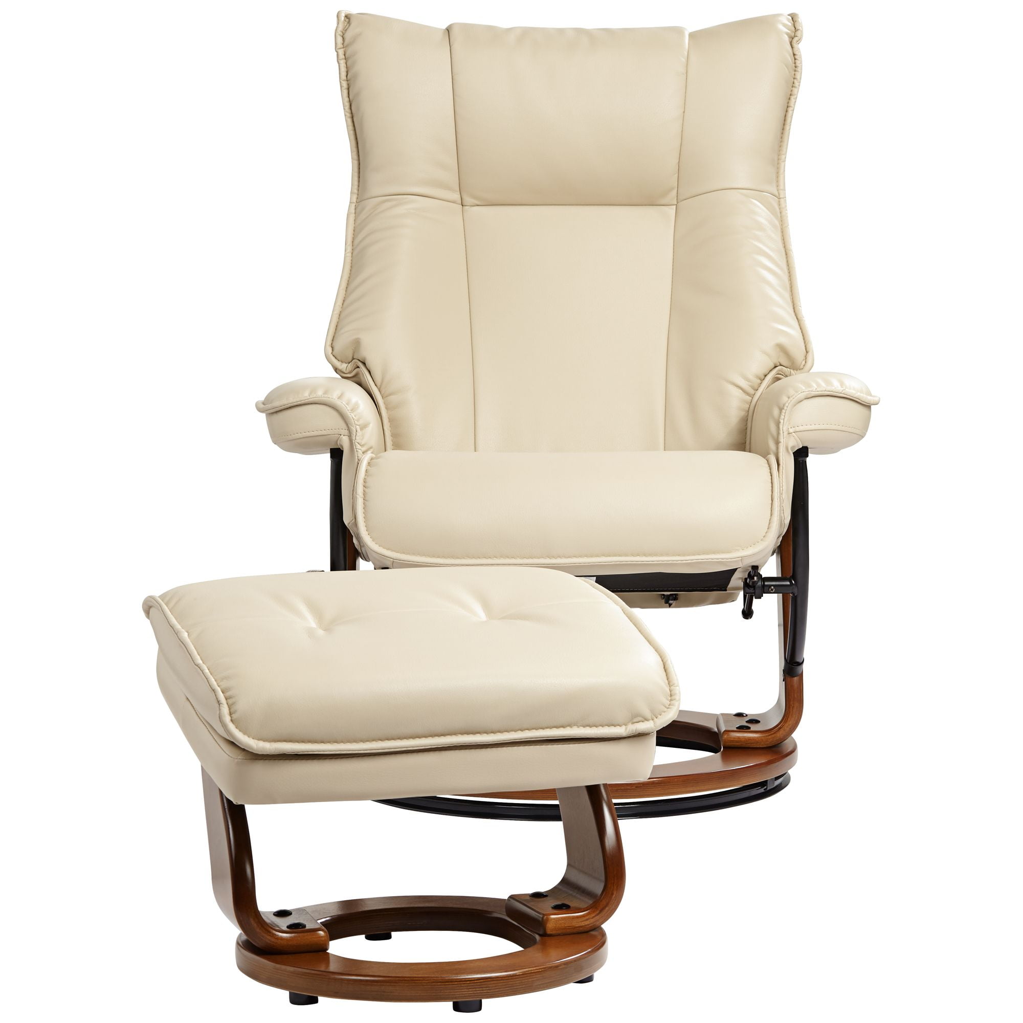 BenchMaster Stucco Swivel Ottoman Faux Leather Recliner Chair Modern Armchair Ergonomic Push Manual Reclining Bedroom Living Room