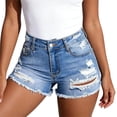 thumbnail image 2 of ClodeEU Women's High Waist Distressed Denim Shorts,Frayed Hem Classic Jean Shorts Light Blue,Women's Plus XL, 2 of 5