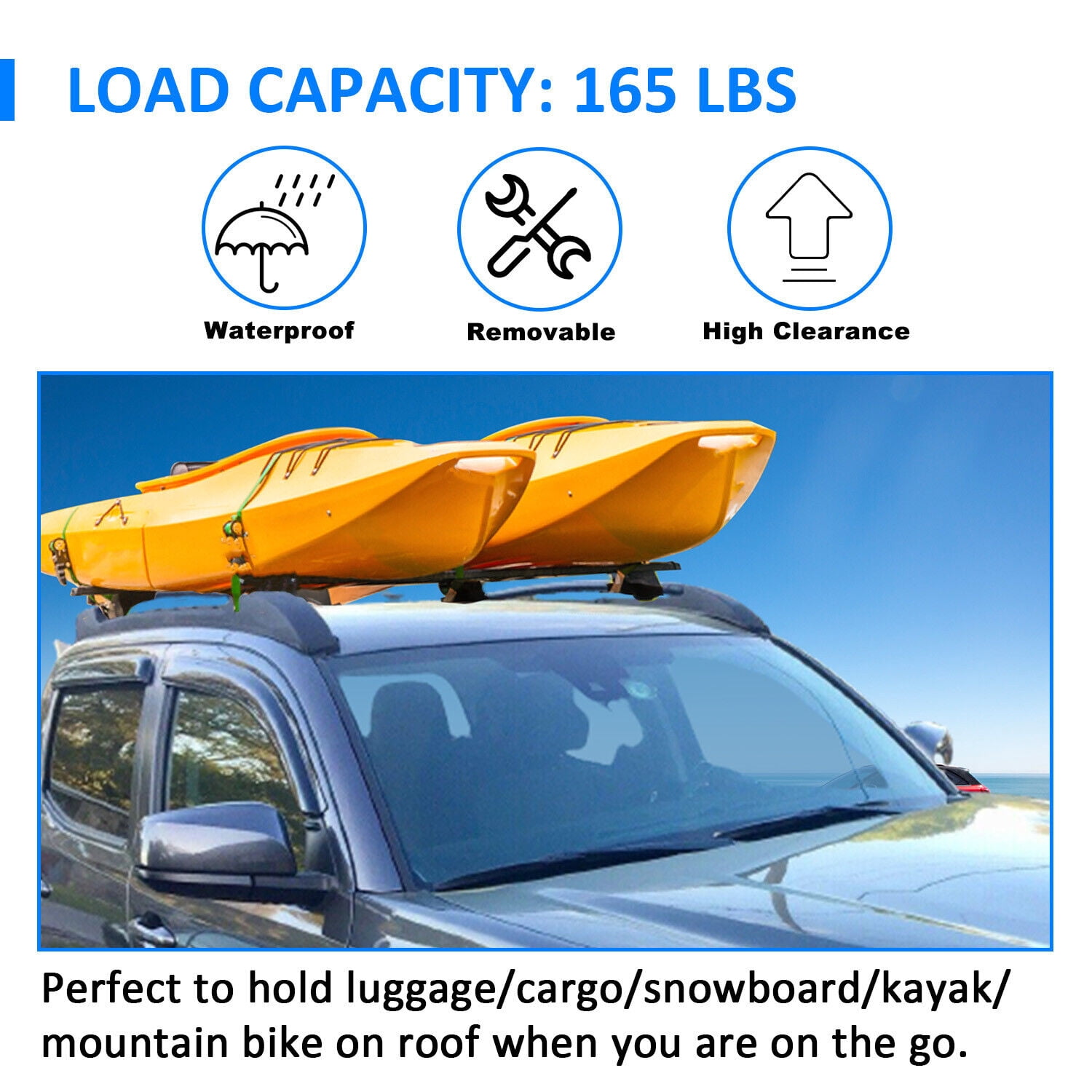 Kojem Roof Rack Cross Bars for 2005-2021 Toyota Tacoma Double Cab Rooftop Luggage Kayak Bicycles Canoe Carrier Set  2 PCS
