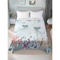 thumbnail image 2 of Twin XL Size Flat Sheet Only, Green Jellyfish Coastal Soft Brushed Microfiber Bed Sheets, Summer Beach Coral Starfish Nautical Hotel Quality Breathable Bedding Top Sheet, Easy Care, 66"x102", 2 of 9
