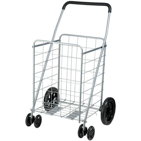 Honey Can Do Steel Folding Dual-Wheel Utility Rolling Cart, Gray