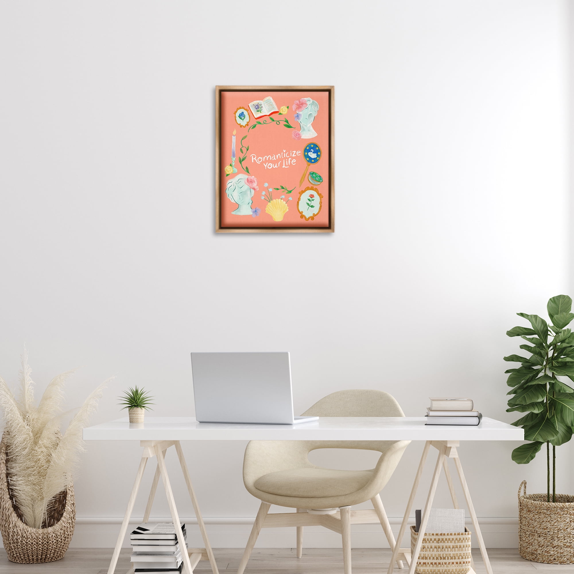 Stupell Industries Romanticize Your Life Entertainment Painting Brown Floater Framed Canvas Art Print Wall Art, 17 x 21